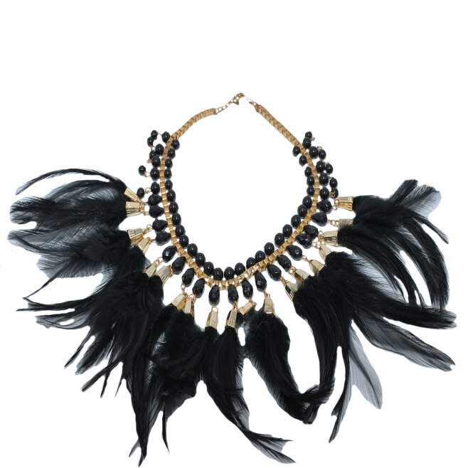 Colier chic, pene rafinate aplicate, pietre fine,D&J Exclussive,negru