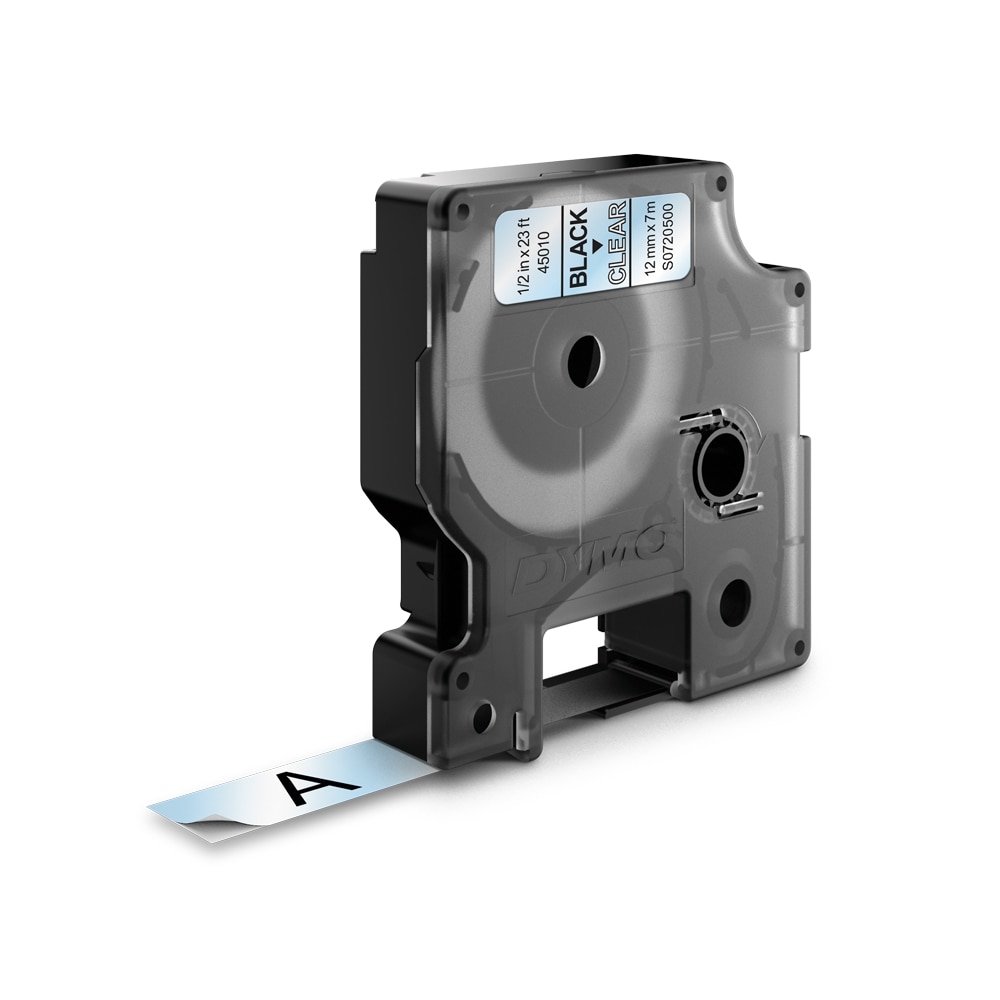 Etichete autocolante, DYMO 45010 LabelManager D1, 12mm x 7m, negru/transparent, S0720500