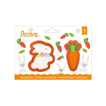 Set decupatoare din plastic, iepure si morcov, 2 bucati/set, Portocaliu, 7 x 9 x h 2 cm, 4 x 9 x h 2 cm, Decora Set decupatoare din plastic, iepure si morcov, 2 bucati/set, Portocaliu, 7 x 9 x h 2 cm, 4 x 9 x h 2 cm, Decora
