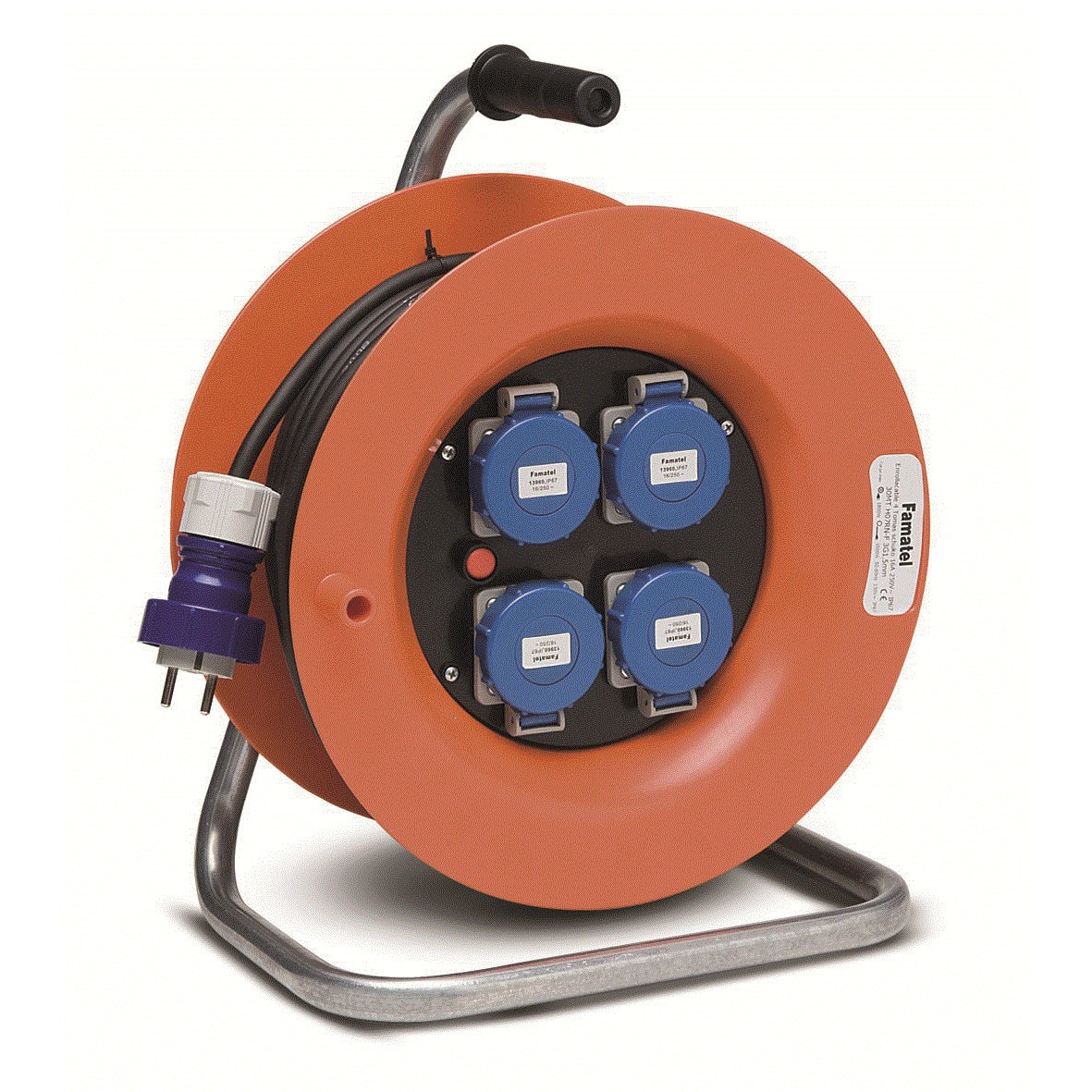 Derulator industrial Famatel 4 prize schuko 30m HO7RN-F 3X1,5mmp cu stecher schuko 16A, 230V IP67