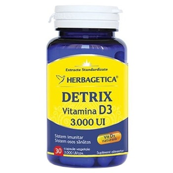 Supliment Alimentar Detrix Vitamina D3 3.000 UI Herbagetica, 30 capsule Supliment Alimentar Detrix Vitamina D3 3.000 UI Herbagetica, 30 capsule