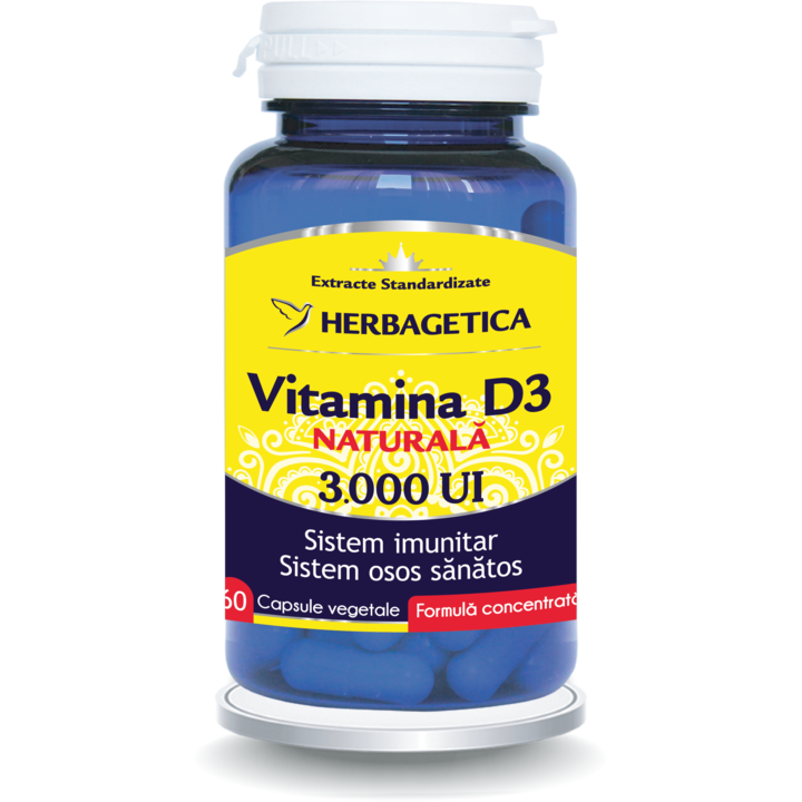 Supliment Alimentar Detrix Vitamina D3 3.000 UI Herbagetica, 60 capsule