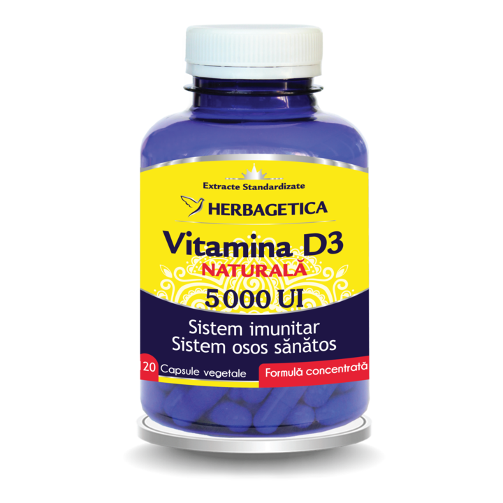 Хранителна добавка Detrix Forte Витамин D3 5000 IU Herbagetica, 120 капсули