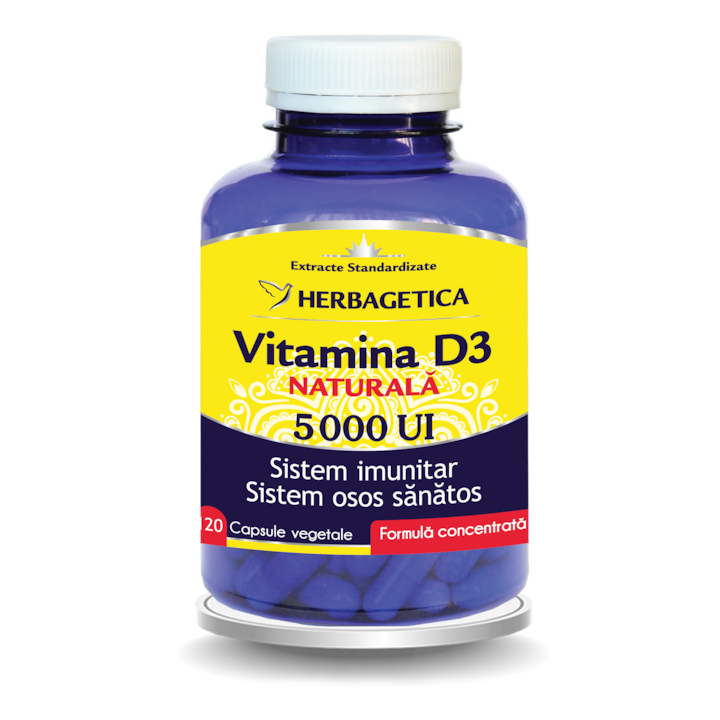 Supliment Alimentar Detrix Forte Vitamina D3 5.000 UI Herbagetica, 120 capsule