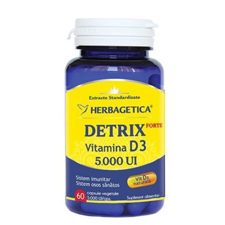 Хранителна добавка Detrix Forte Витамин D3 5000 IU Herbagetica, 60 капсули