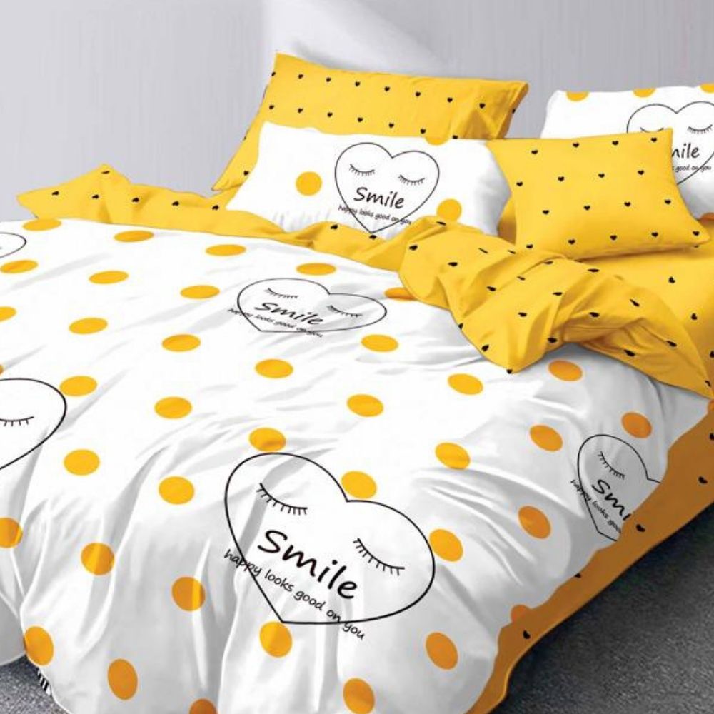 Set Lenjerie de Pat din Finet Satinat cu 2 Fete, 6 Piese, Pat 2 Persoane, Smile