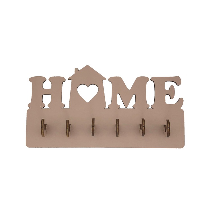 Suport chei Home din lemn cu 6 agatatori 20x10x2,4 cm, Crem