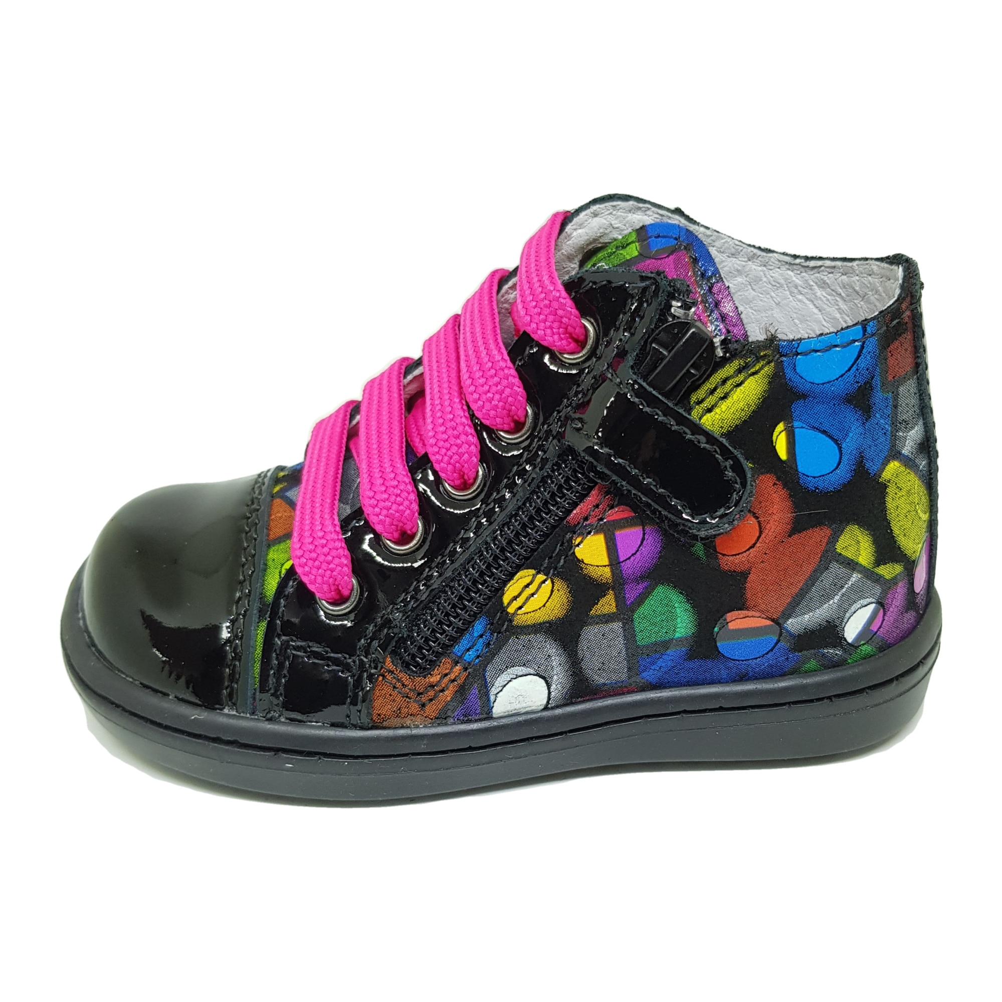 Pantofi pentru copii din piele ROCKY negru print colors, PJ Shoes