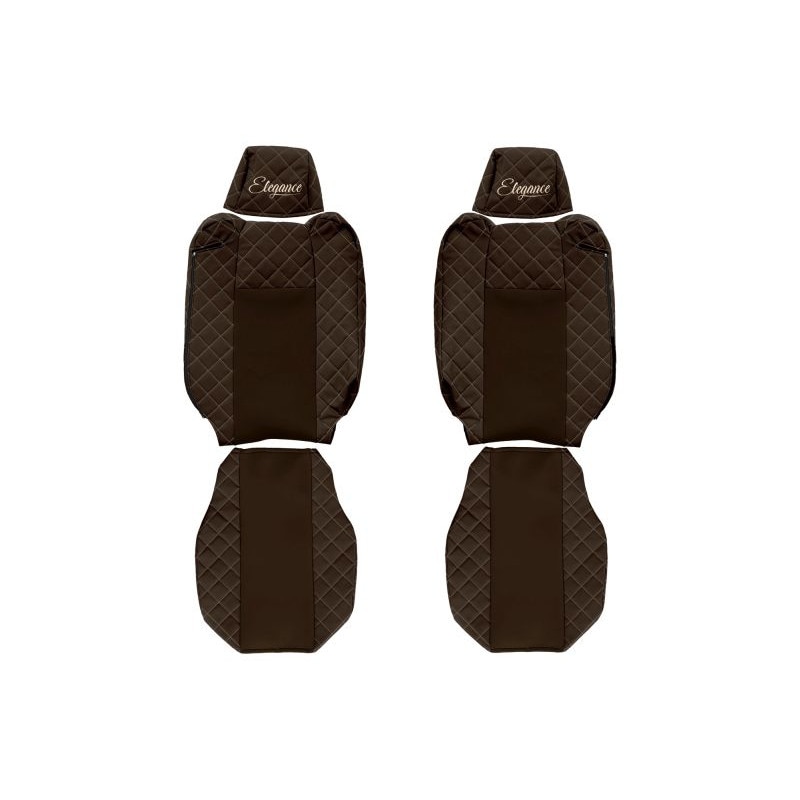 Set 2 huse scaun camion F-Core, Piele-ECO, pentru Renault T, Maro, Tetiere ajustabile