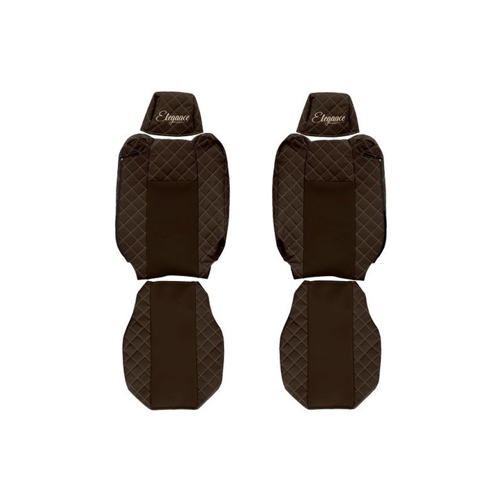 Set 2 huse scaun camion F-Core, Piele-ECO, pentru Renault T, Maro, Tetiere ajustabile