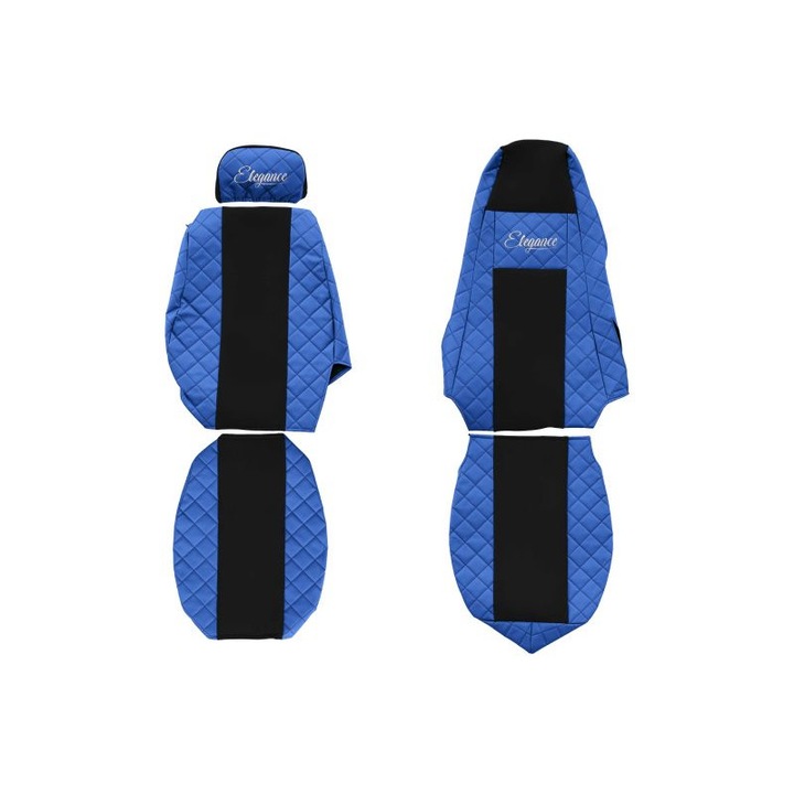 Set 2 huse scaun camion F-Core, Piele-ECO, pentru SCANIA P,G,R,T, Albastru/Negru, tetiera pasager ajustabila