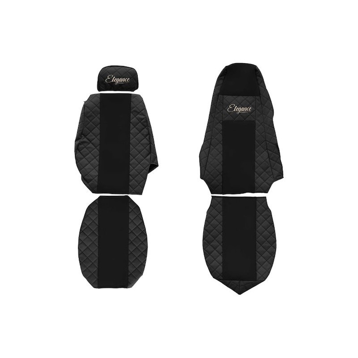 Комплект 2 калъфа за седалки F-Core, кожа-ECO, за SCANIA P,G,R,T, черни, регулируема облегалка за глава на пътника