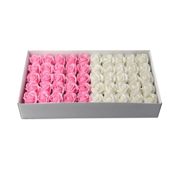 Cutie cu 50 de trandafiri din sapun, mix de 2 culori, alb-roz Cutie cu 50 de trandafiri din sapun, mix de 2 culori, alb-roz