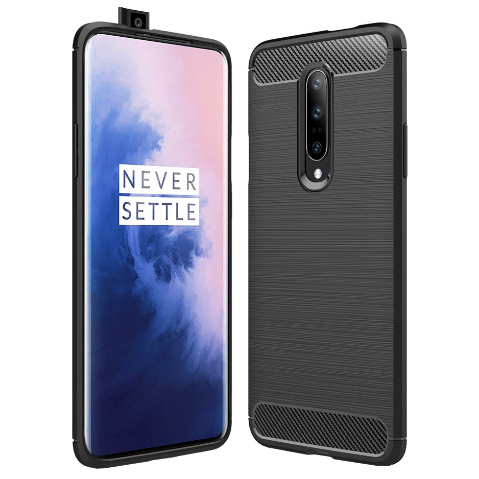Carcasa de protectie pentru OnePlus 7 Pro, bumper cu insertii de carbon , Negru