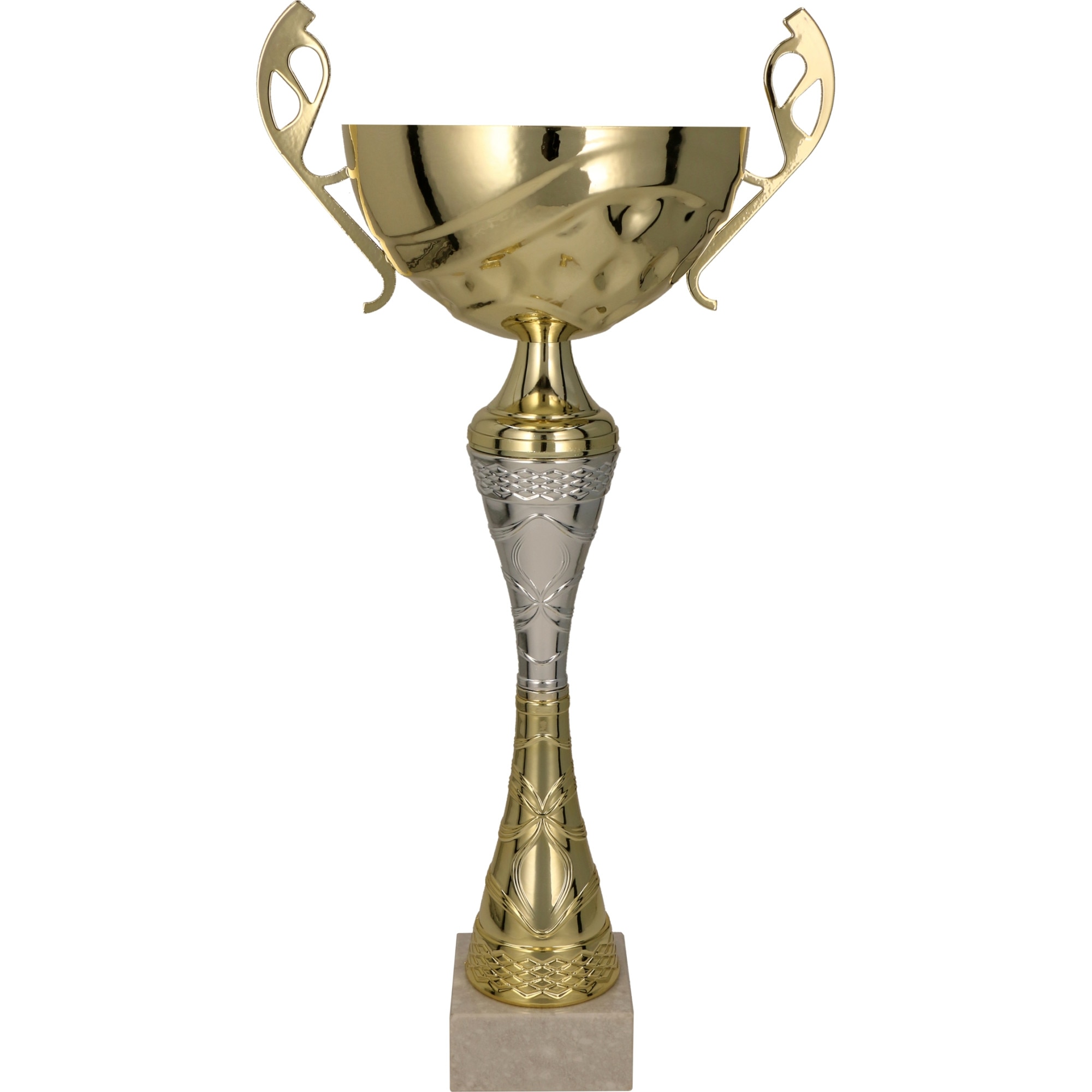 Cupa Migo S,auriu/argintie,31cm cu piedestal din marmura alba
