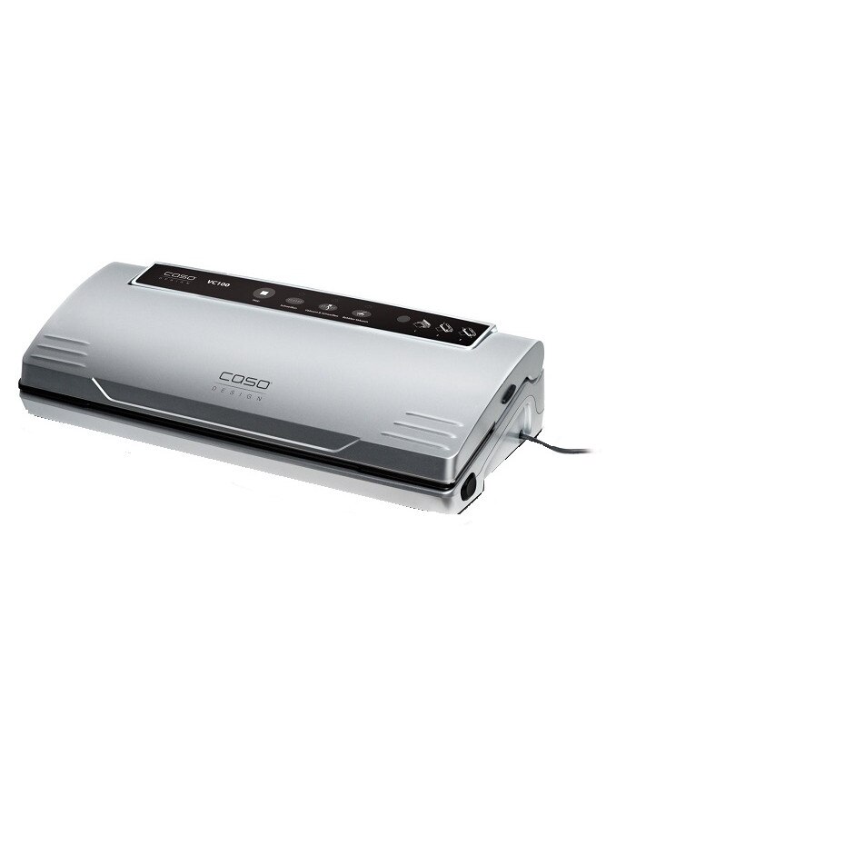 Aparat de vidat CASO, VC100, 30 cm latime, vidare 12 L/min, bara de etansare dubla, reglare vid pentru alimente sensibile, pungi incluse, furtun de vid pentru recipiente, econom, usor de folosit, argintiu