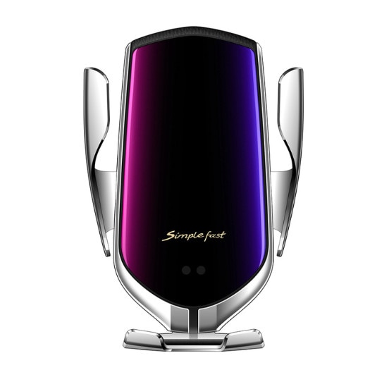 Suport incarcator wireless telefon auto R2 ,Senzor inteligent, Rotatie 360 de grade ,AIX , incarcare rapida 10W , full automatic inductie, Design LUX, culoare argintiu