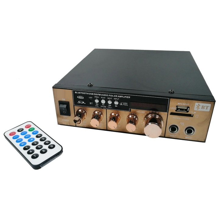 Цифров усилвател IdeallStore, BY-158 2x80 W, Bluetooth, влизане USB, микрофон, черно