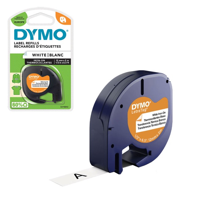 Etichete haine DYMO DY18769 LetraTag, Iron-On 12mmx2m, albe, 18769 S0718850 S0718840