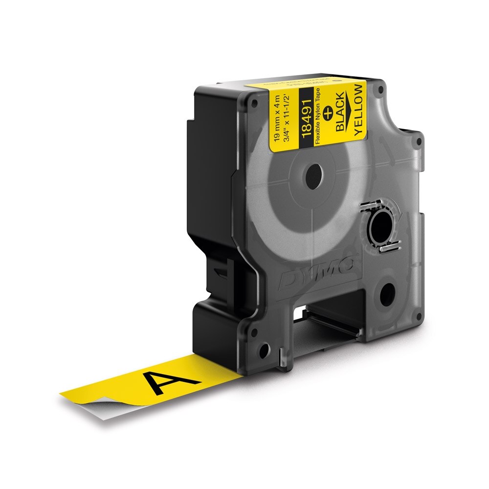 Etichete Dymo DY18491 ID1, o buc. nailon flexibil, 19mm x 3.5m, negru/galben DY18491