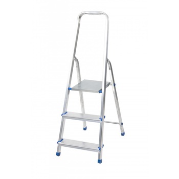 Scara din aluminiu, pliabila, 3 trepte, 150 kg, polita albastra, Drabest Scara din aluminiu, pliabila, 3 trepte, 150 kg, polita albastra, Drabest
