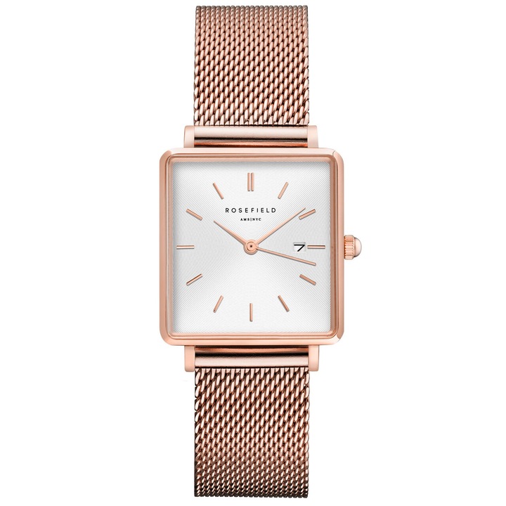 Ceas de dama Rosefield QWSR-Q01 The Boxy 26mm, 3ATM, Auriu
