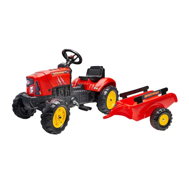 Falk traktor gyerekeknek, pedállal és pótkocsival, piros