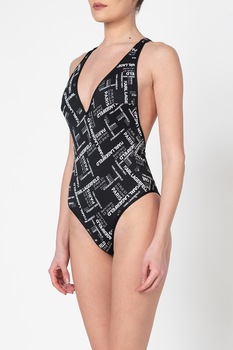Karl Lagerfeld, Costum de baie intreg cu imprimeu logo, Negru/Alb Karl Lagerfeld, Costum de baie intreg cu imprimeu logo, Negru/Alb