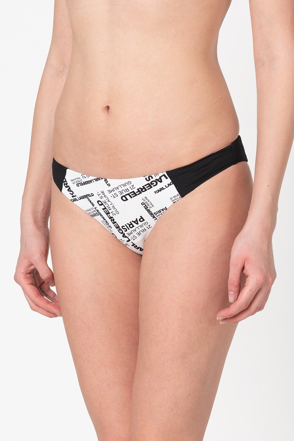Karl Lagerfeld, Slip brazilian cu imprimeu logo, Alb/Negru