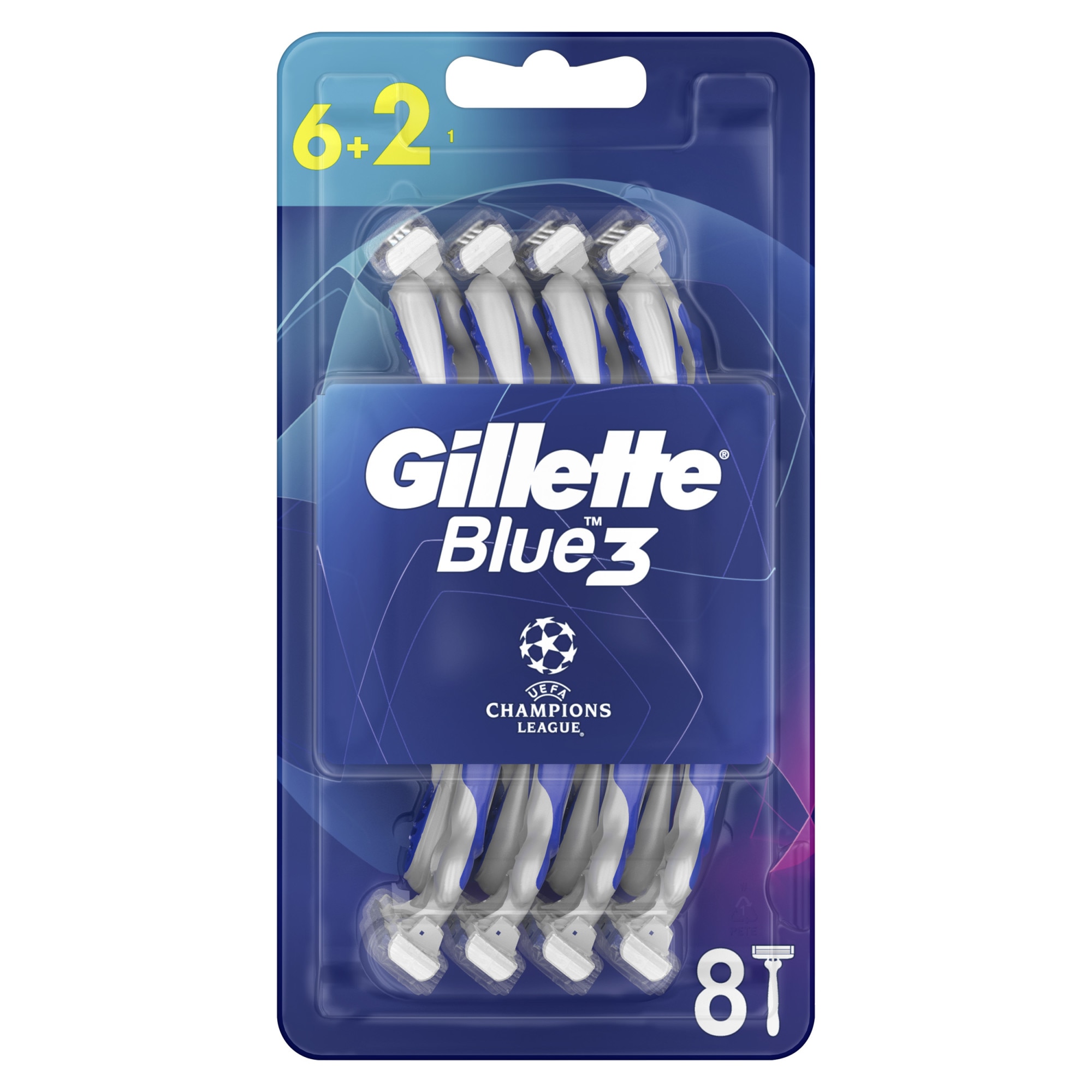 Aparat de ras de unica folosinta Gillette Blue3, 8 buc, editie UEFA Champions League