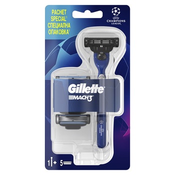 Aparat de ras Gillette Mach3 + 4 rezerve, editie UEFA Champions League Aparat de ras Gillette Mach3 + 4 rezerve, editie UEFA Champions League