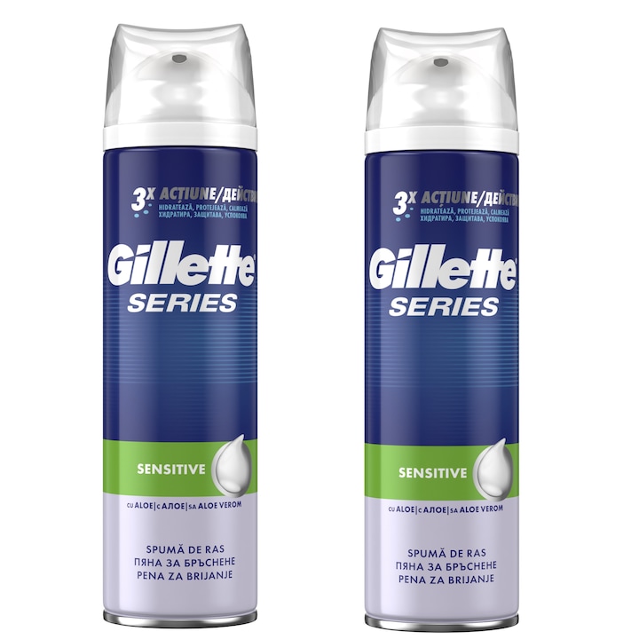 Pachet Promo: 2 x Spuma de ras Gillette Series Sensitive, 2 x 250 ml