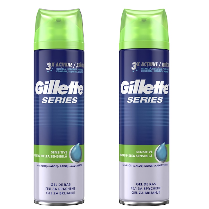 Pachet Promo: 2 x Gel de ras Gillette Series Sensitive, 200 ml