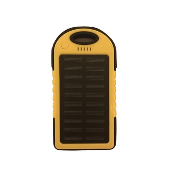 Baterie externa cu incarcare solara, 5000 mAh, 2 porturi USB, Black/Yellow Baterie externa cu incarcare solara, 5000 mAh, 2 porturi USB, Black/Yellow