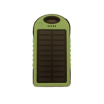 Baterie externa cu incarcare solara, 5000 mAh, 2 porturi USB, Black/Green Baterie externa cu incarcare solara, 5000 mAh, 2 porturi USB, Black/Green
