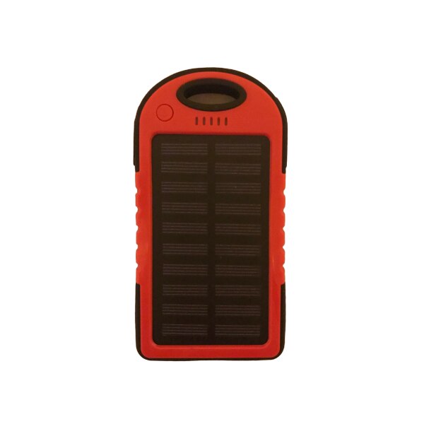 Baterie externa cu incarcare solara, 5000 mAh, 2 porturi USB, Black/Red