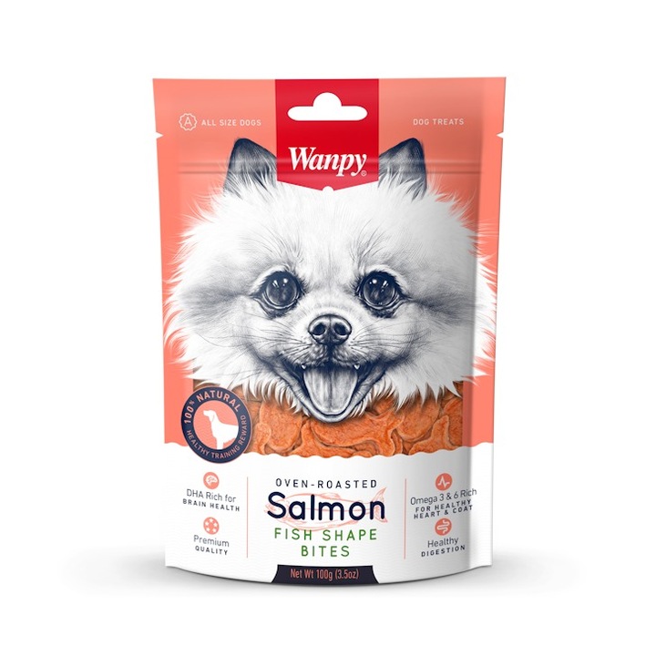 Лакомство за куче Wanpy Salmon Fish Shape Bites, 100 гр
