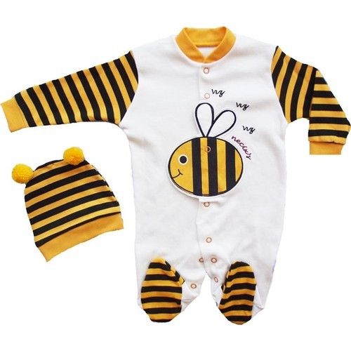 Salopeta si caciulita,Alb/Galben,3-6 luni