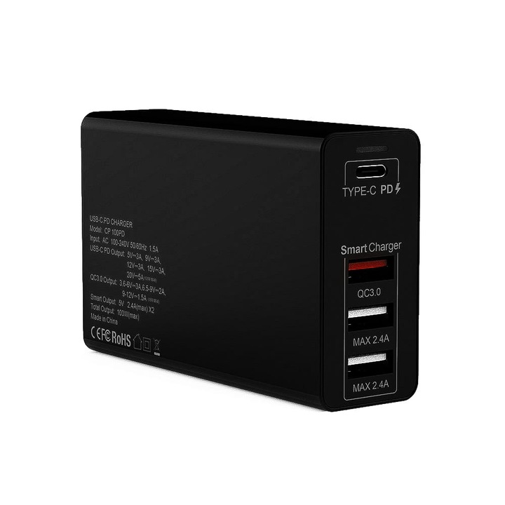 Incarcator universal laptop, telefon, tableta, 100W Type C PD, Fast Charger QC 3, USB C