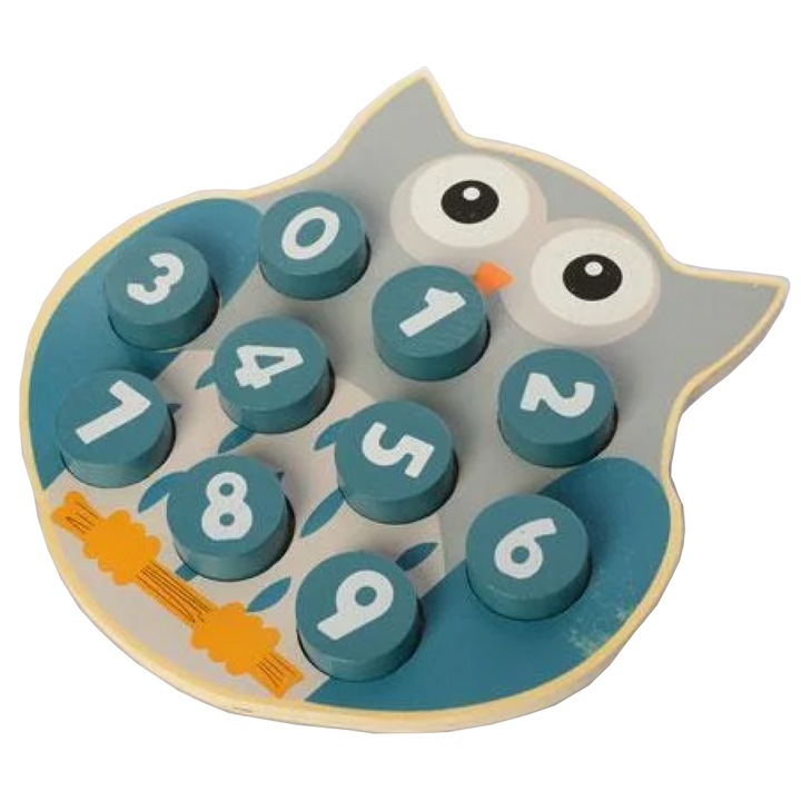 Jucarie din lemn, Bufnita, asociere cifre si forme, eduBEBE, M1-70.1