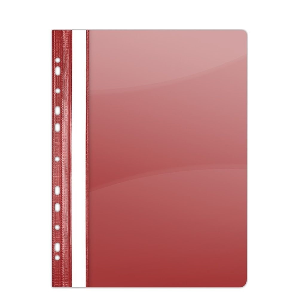 Set 10 Dosare din Plastic cu Sina si Multiperforatii, 225x305 mm, Capacitate de 200 Coli, Culoare Rosie, Dosar din Plastic
