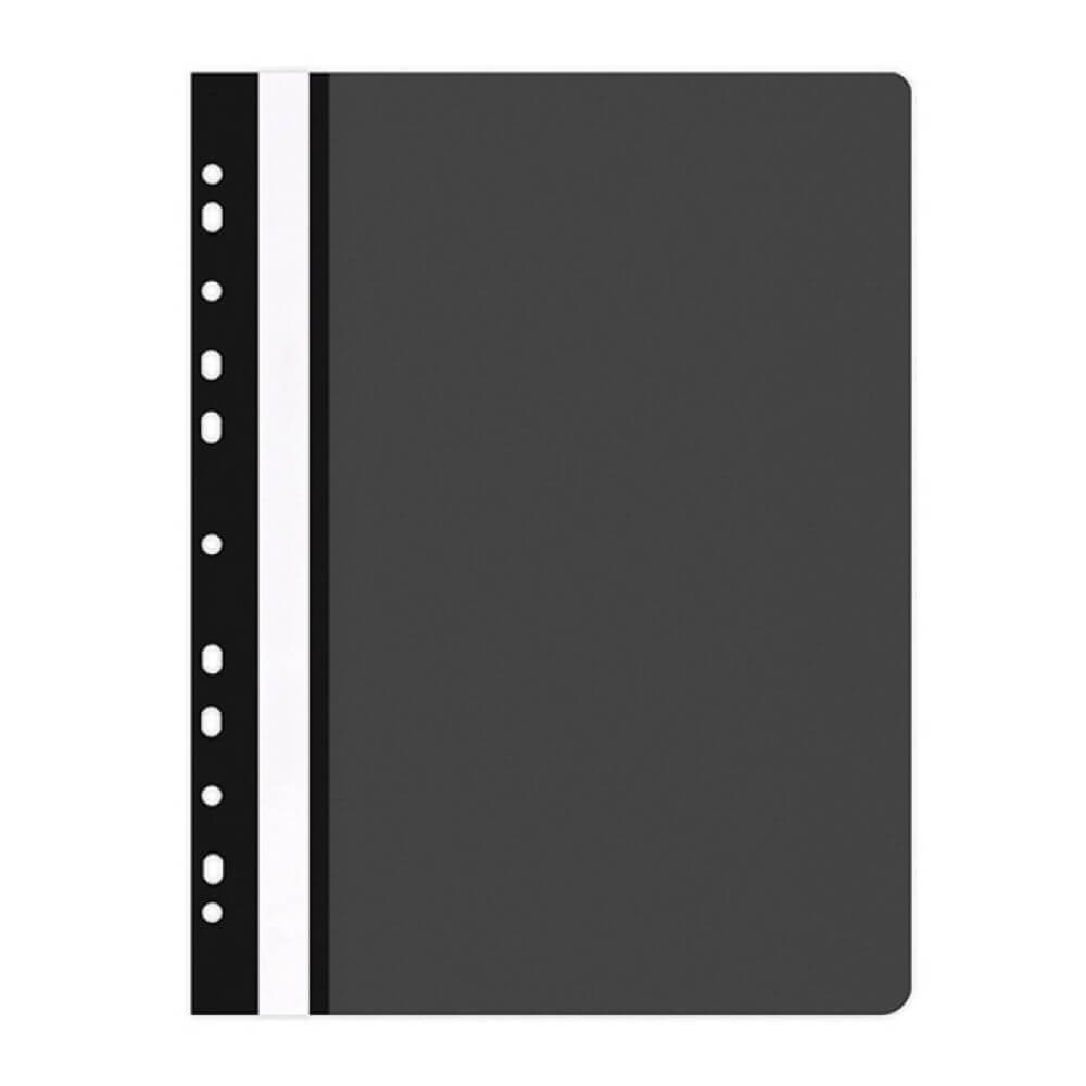 Dosar din Plastic cu Sina si Multiperforatii, 225x305 mm, Capacitate de 200 Coli, 25 Buc/Set, Culoare Neagra