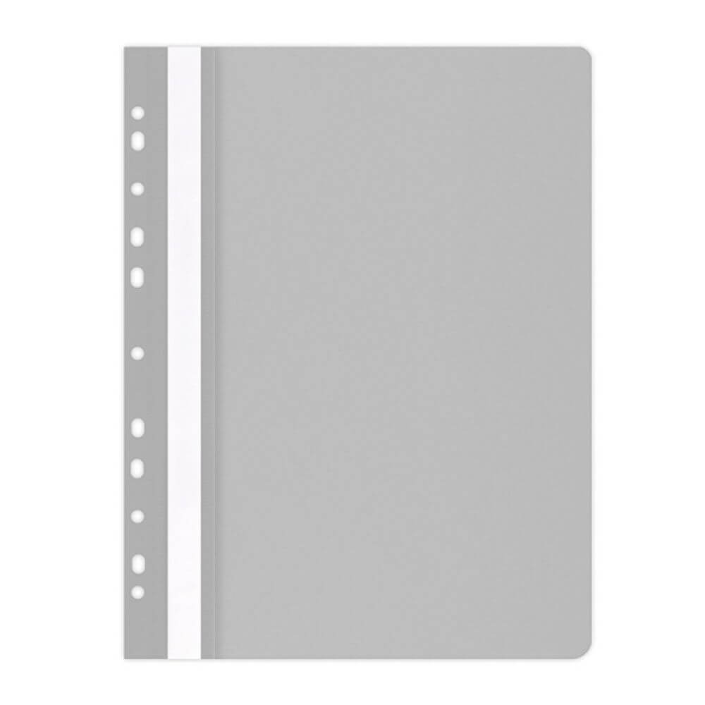 Dosar din Plastic cu Sina si Multiperforatii, 225x305 mm, Capacitate de 200 Coli, 25 Buc/Set, Culoare Gri