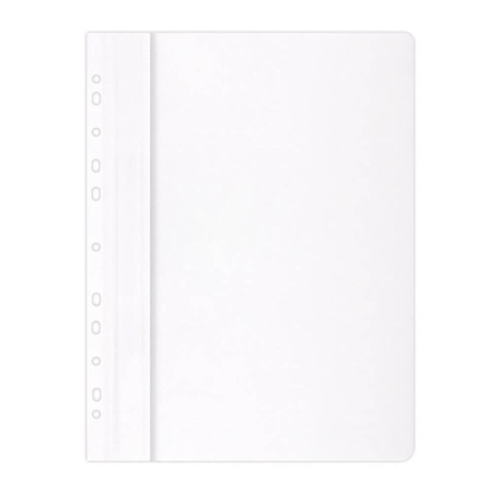 Dosar din Plastic cu Sina si Multiperforatii, 225x305 mm, Capacitate de 200 Coli, 25 Buc/Set, Culoare Alba