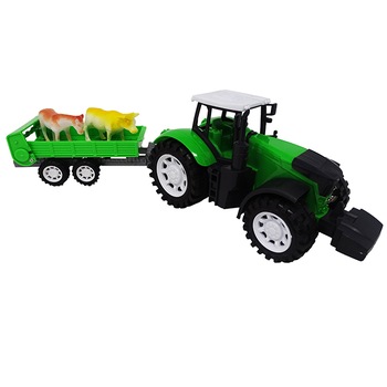 Tractor cu Remorca si Doua Animalute, Verde Tractor cu Remorca si Doua Animalute, Verde