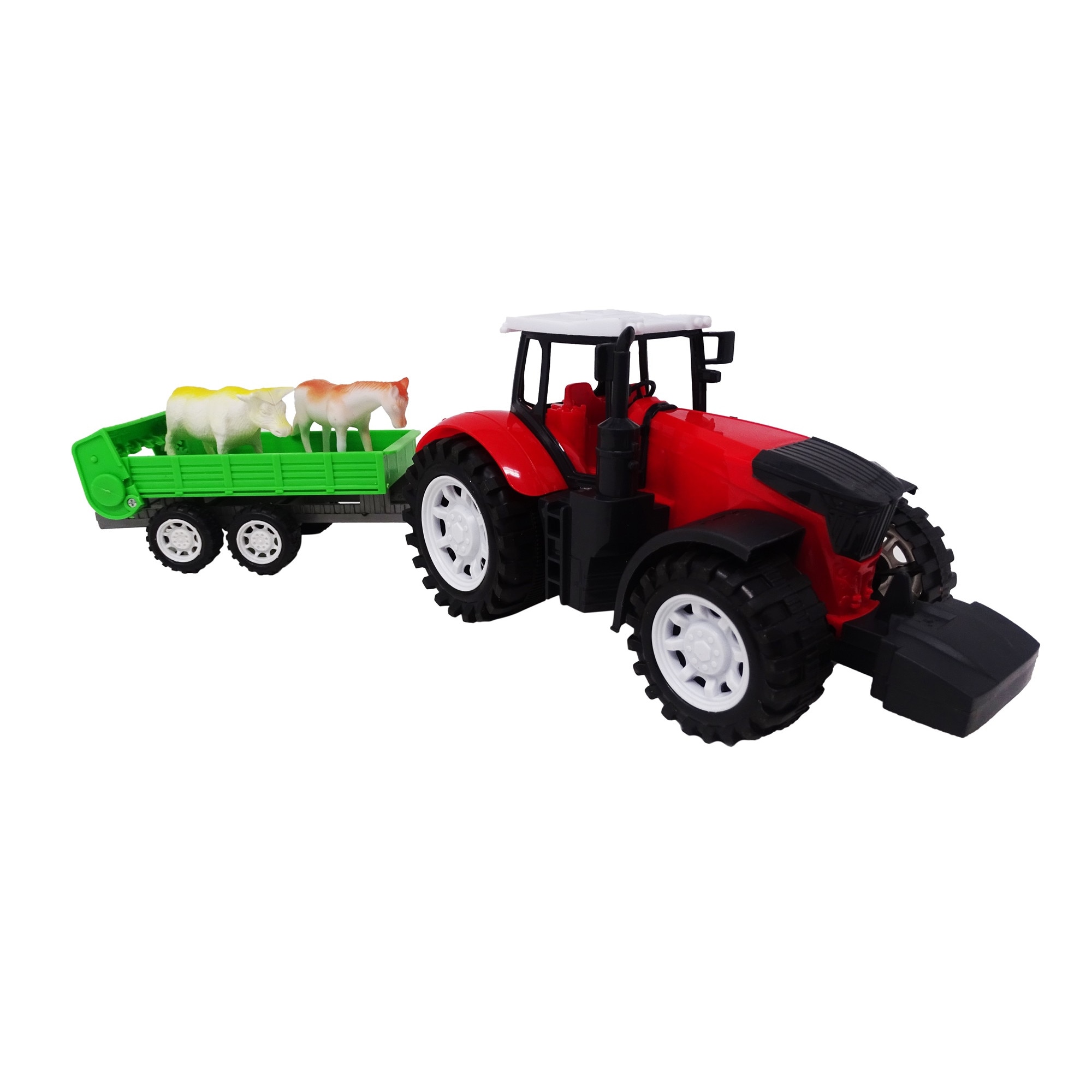 Tractor cu Remorca si Doua Animalute, Rosu
