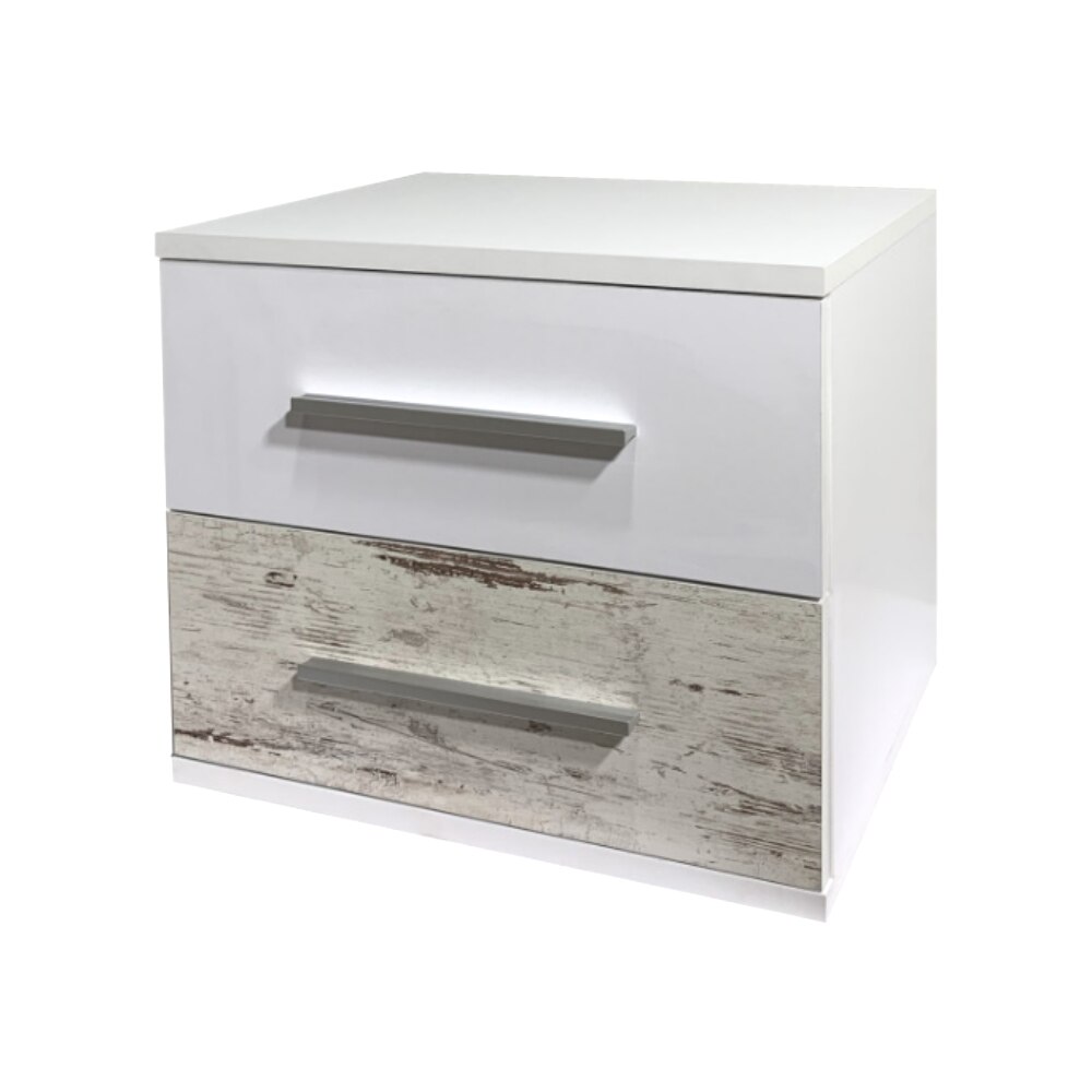 Noptiera Alegria, Alb si Pin Antique, H40xL50xA40 cm, PAL 18 mm