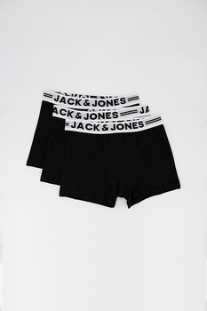 Jack&Jones, Set 3 perechi de boxeri, baieti, cu banda logo elastica Sense, Negru