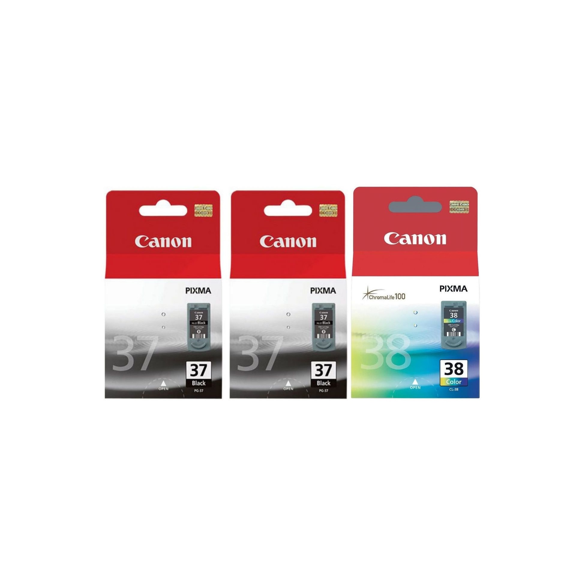 Pachet cartuse cerneala PG-37 negru x2 CL-38 color Canon original 647 pagini