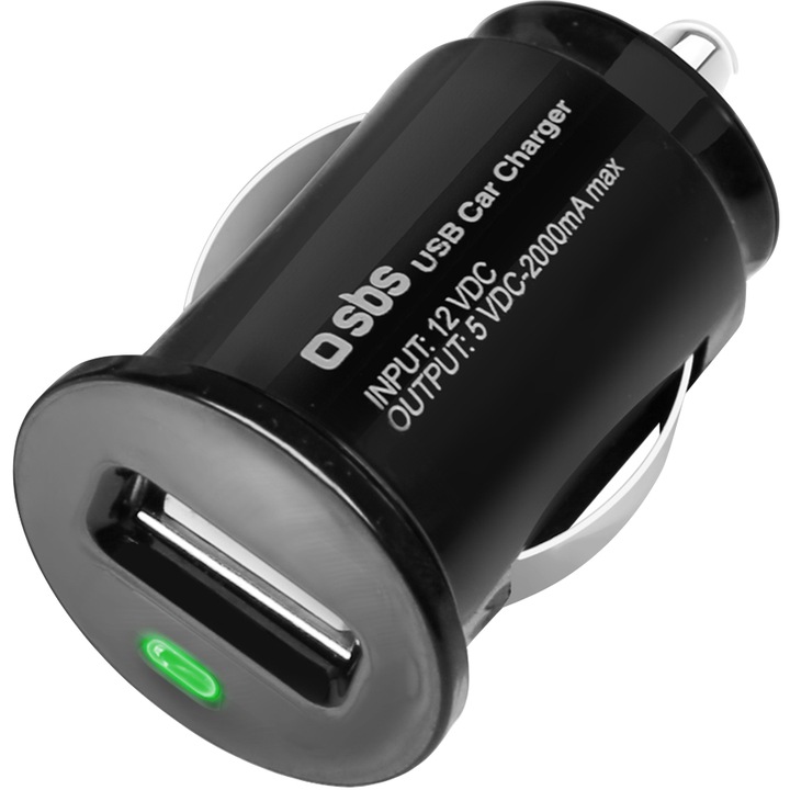 Зарядно устройство за кола Kit SBS 2000 mAh, Кабел за зареждане mini USB, Кабел за данни